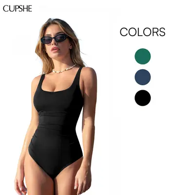 CUPSHE Women's Plunging Hater One Piece Ruched Mesh Panel Swimsuit Deep V Neck Open Back Bathing Suit, XS Black At Women's Clothing Store - View #11
