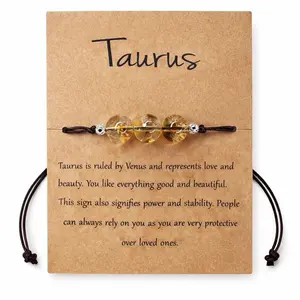 Taurus Zodiac 3-Bead Crystal Bracelet – Natural Citrine Gemstone Jewelry, Zodiac Gift Handmade In USA