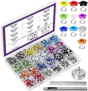403 count 10 Colors 3/16 Inch Metal  & Round Grommets Eyelet with Installation Tools Assortment Kit, Multi-Color Metal Eyelets and Grommet Kits for Gunsmithing Tools Leather Crafts