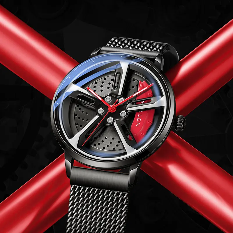 SOLLEN 358 Men's Quartz Watch Unique Car Rim Inspired Rotating Dial Luminous Waterproof Design Modern Trendy Timepiece with Sporty Style Perfect Gift for Boyfriend Husband or Dad Ideal for Birthday Valentine’s or Anniversary
