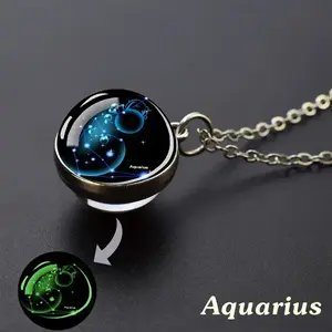1 PCs 12 Constellation Necklace, Starry Sky Luminous Glass Ball Pendant Necklace, Men Women, Father's Day Gift