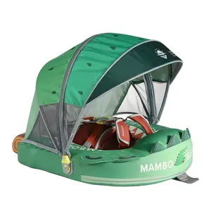 Mambobaby Non-Inflatable Cartoon Crocodile Baby Swim Float with Detachable Canopy, UPF 50+ Sun Protection, 5-Point Safety System, Dual-Position Float for Babies 3-24 Months
