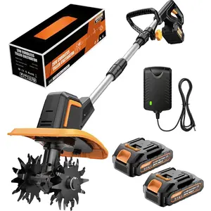 Upgraded Cordless Tiller for Gardening with Dual 2.0Ah , 48 Steel Tines  Rototiller, 9" Width 6.6" Depth Garden Tiller Cultivator for Soil, Tending & Composting (Orange)