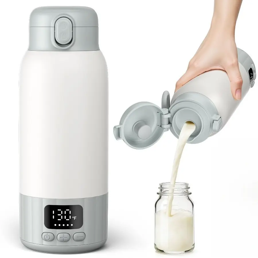 Portable Baby Bottle Warmer with Cleaning Brush Set, USB Powered Rechargeable Milk Warmer, Battery Powered Electric Travel Bottle Warmer for Breastmilk, Formula and Baby Bottles