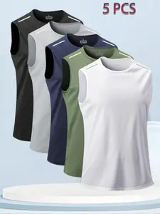 Men's Solid Color Geometric Print Raglan Sleeve Tank Top, Regular Fit Casual Quick Drying Breathable Sleeveless Top for Summer, Men's Clothes for Gym Workout Running, Menswear, Sports Jersey, Vest for Active, Athletic Apparel, Yoga Sports Vest