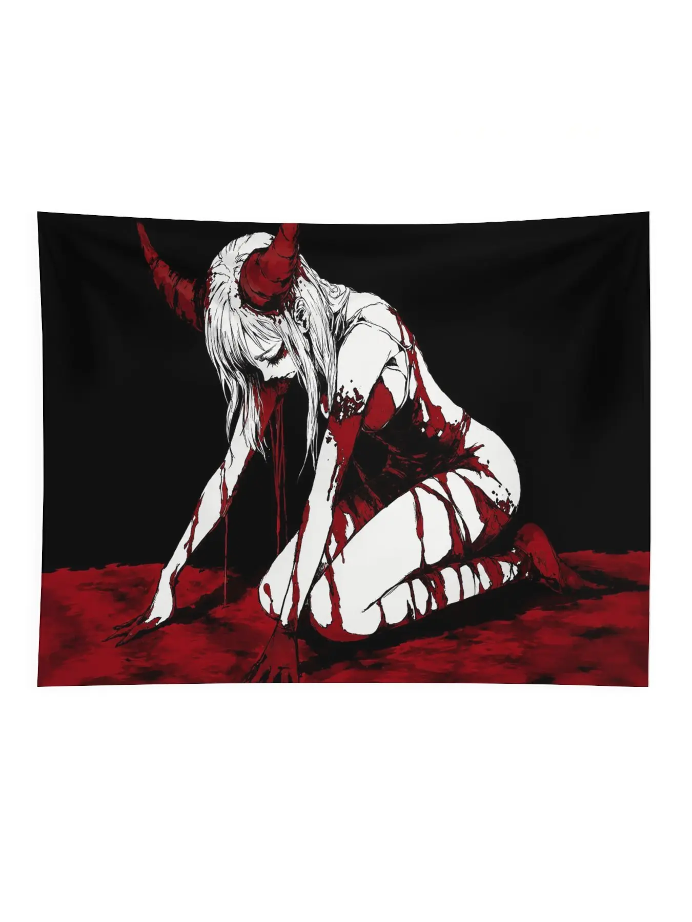 Gothic Tapestry Banner - Blood Red Demon Pattern, 100% Polyester Fiber for Living Room, Bedroom or Dormitory Decoration Wall Hanging