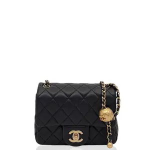 Pre-owned CHANEL Leather Shoulder Bags Mini Pearl Crush Flap Lambskin Black (ag1213n0)