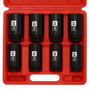 8PCS 1/2" Deep Axle Nut Impact Socket Set CR-MO 12 Point Metric 29-39mm Professional Tools with Storage Case for Tough Jobs