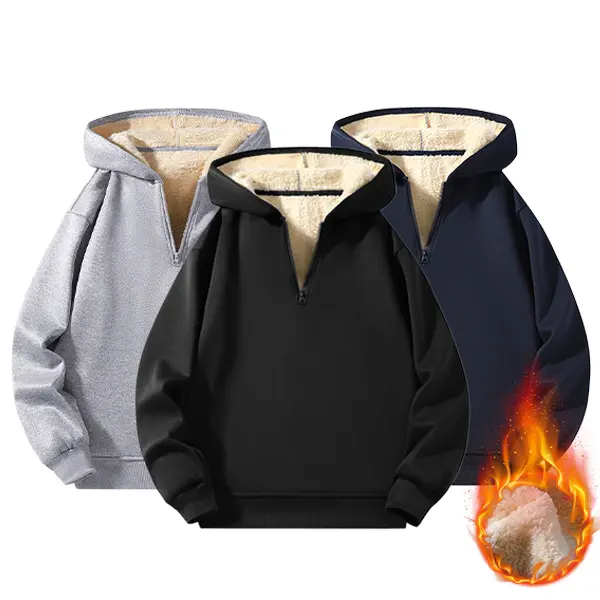 Black/Gray/Navy Three-Color Stocking Set — Winter Thickened Half-Zip Sweatshirt, Windproof Layering Top for Commuting