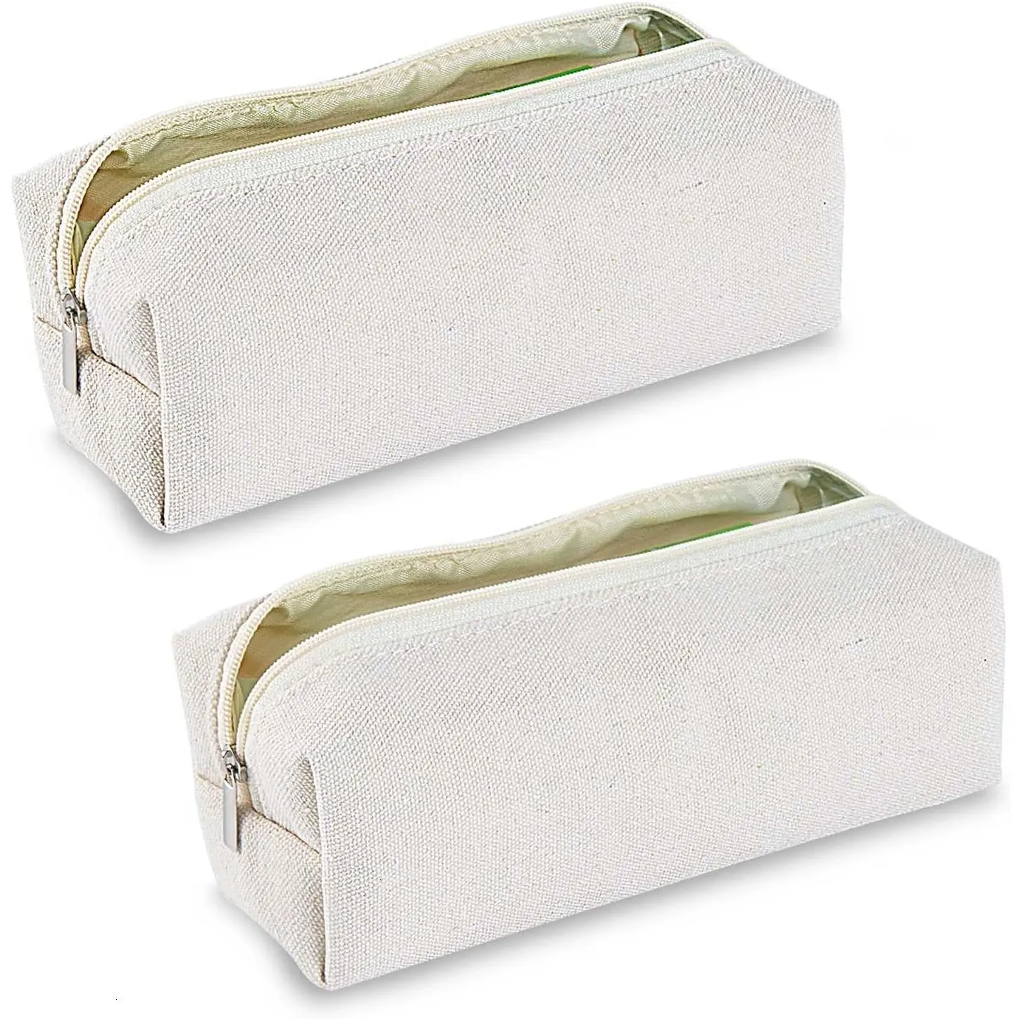 2 Pack Pencil Case Pouch Large Capacity Pencil Pouch Pen Bag Stationery Organizer Case Pencil Box for Teen Girl Boy Men Women (Beige)