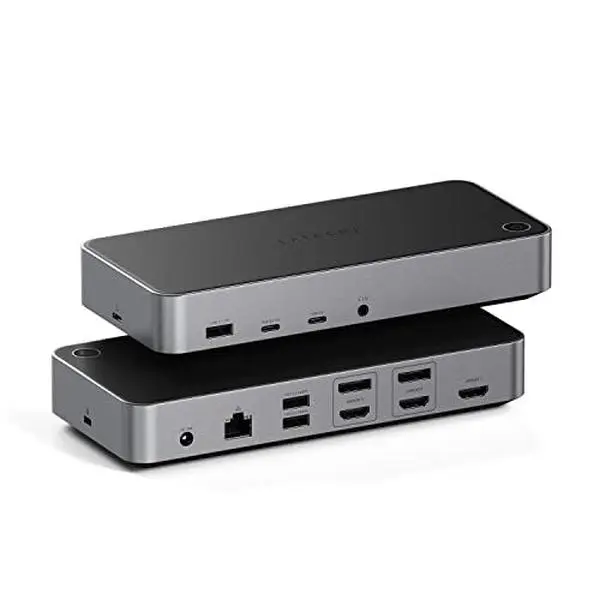 Satechi Triple 4K Docking Station USB C Docking Station 14 in 1 with 100W PD 2 DisplayPort 3 HDMI 4 USB C USB-A Gigabit Ethernet and Audio Jack for MacBook Windows