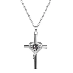 OIDEA 100 Languages I Love You Cross Necklace - Projection Stone Cross Pendant Chain, Romantic Anniversary Couples Faith Gift Jewelry summerwins,summerwins