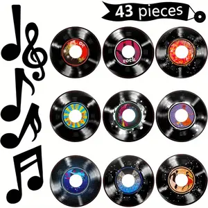 43 Pieces Music Party Decorations Music Notes Cutouts Musical Notes Silhouettes Record Cutouts Rock and Roll for 50's Theme Party Music Party Favors Baby Shower School Bulletin Board Craft Decor Party Event Props