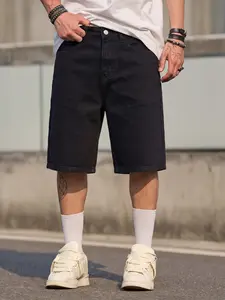 Men's casual slant-pocket pure black denim shorts for summer, Y2K style American street casual versatile model, Casual Streetwear Shorts, suitable as a gift for boyfriends and husbands