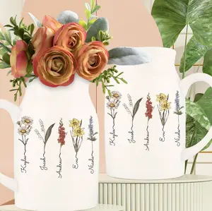 Custom Mother's Day Flower Birth Month Vase, Personalized Grandkid Name Flower Vase, Ceramic Vase, Mother's Day Gifts, Nana Gifts