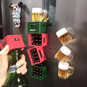 Beer Bottle Opener, Soda Bottle Opener, Can Be Attached To The Refrigerator As Decoration, Creative Beer Basket Design, Can Be Used In Home Bars, Parties, Kitchen, Refrigerator Cartoon Stickers