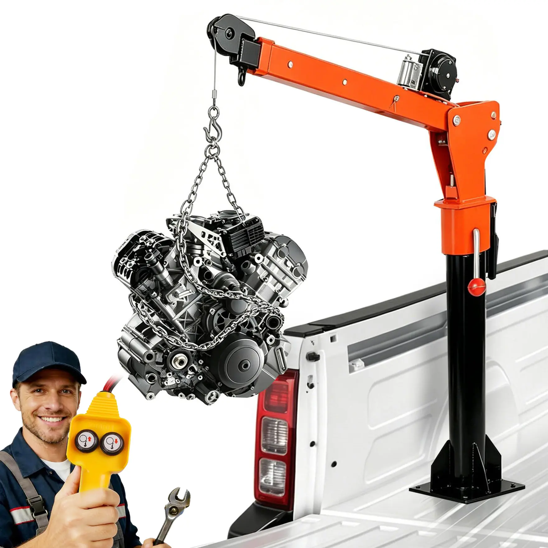 5000 lbs, Folding Truck-Mounted Bed Crane with Electric Winch 3500 lbs, 360° Ideal for Workshops, Construction, Agriculture, and Logging