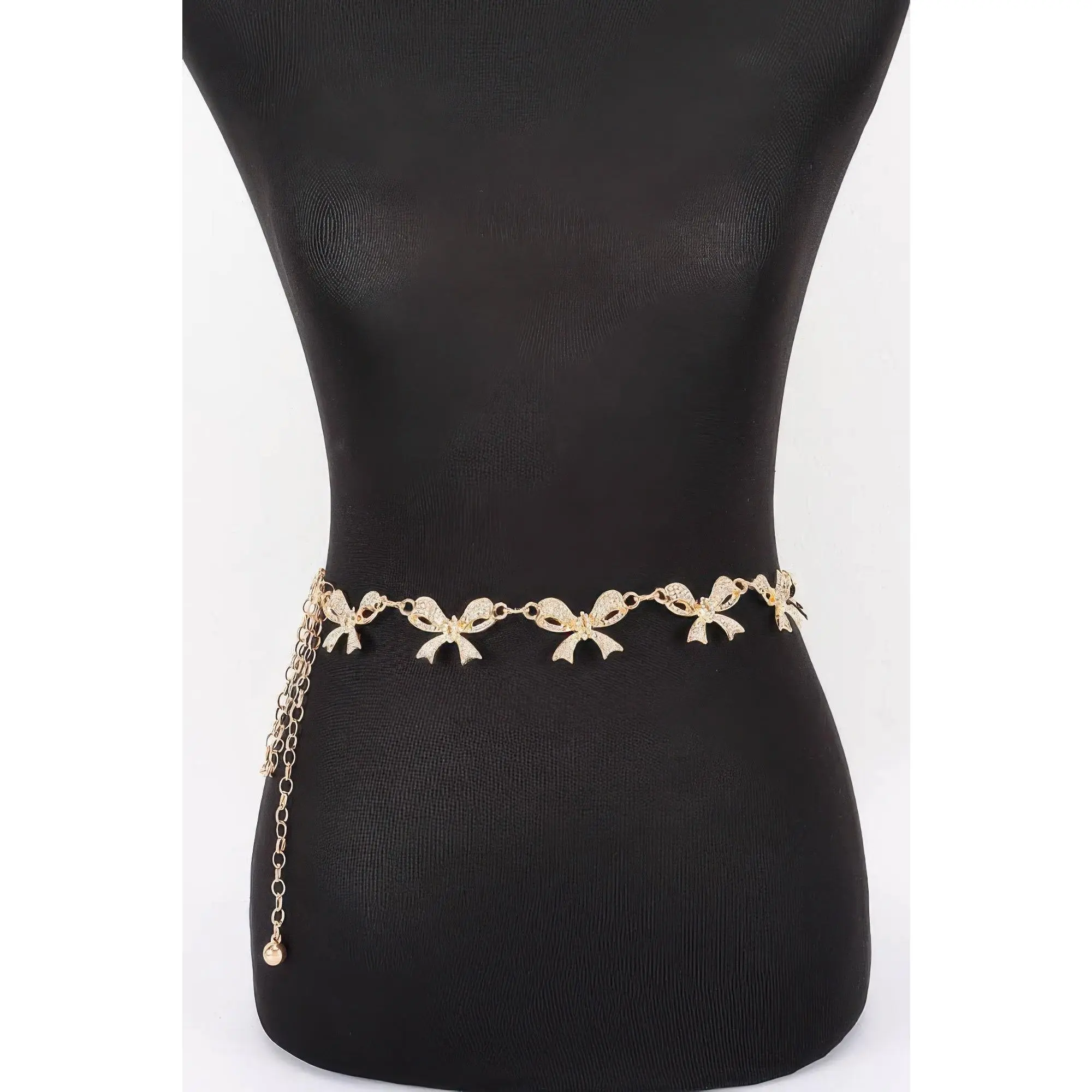 Rhinestone Bow Charm Chain Waist Belt