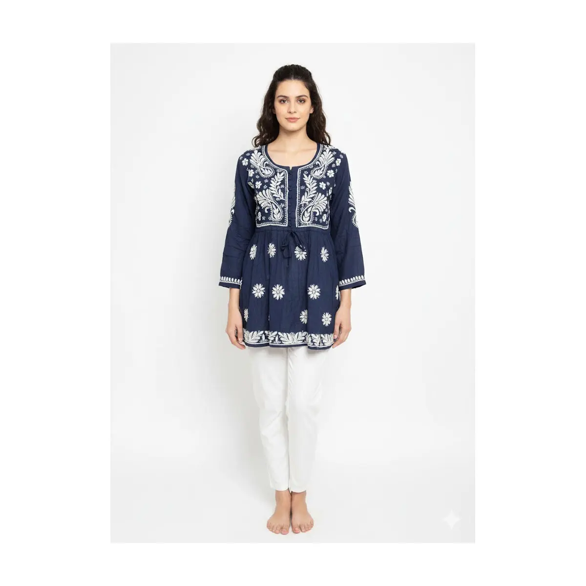 #Top- 79 Navy Blue Embroidered Tunic/Kurti Top (Brand New)