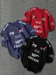 Unisex's Racing Print Round Neck Tee, Regular Fit Casual Short Sleeve T-shirt for Daily Wear, Men's Top for All Seasons, Streetwear