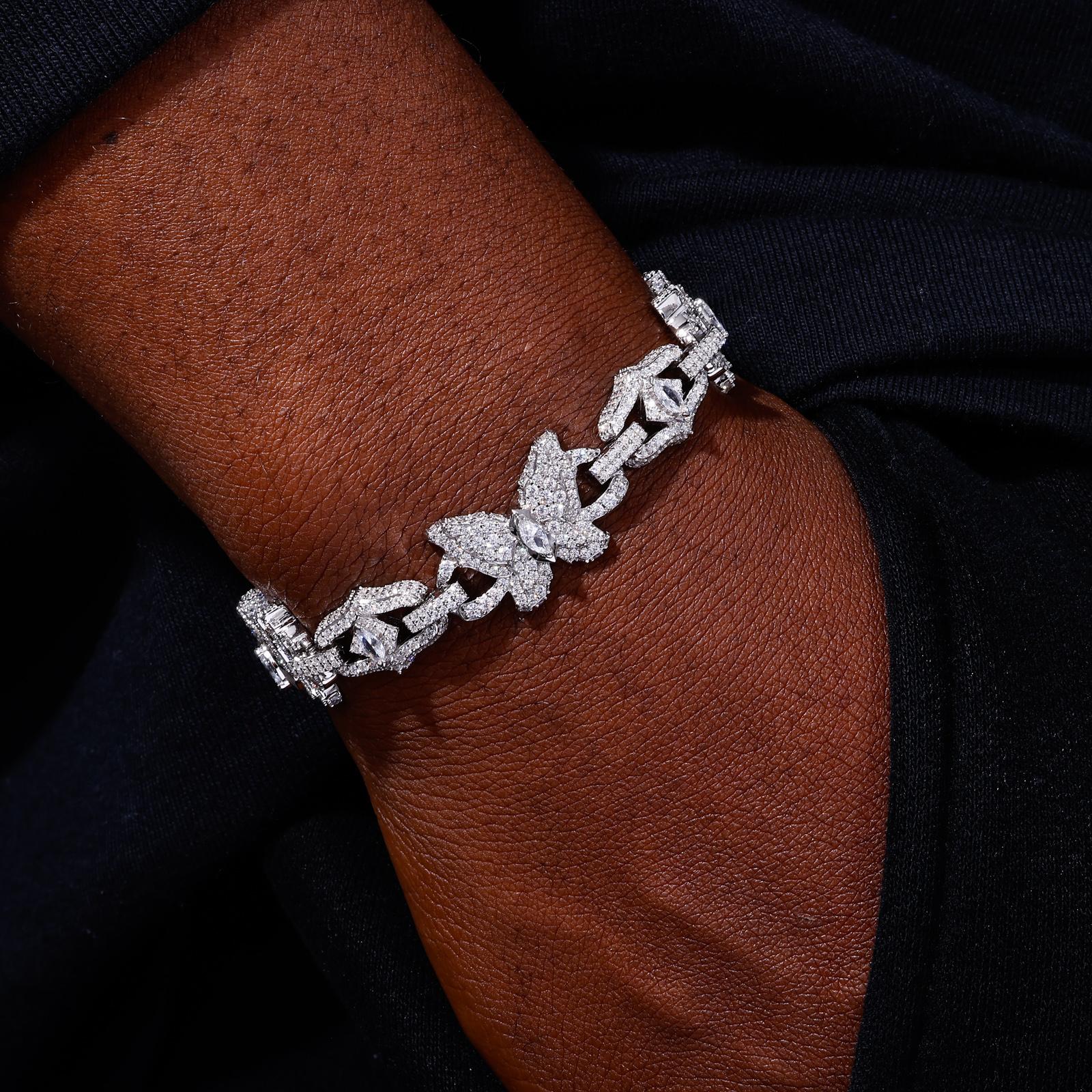 【#CMB20】 Butterfly Bracelet Copper Moissanite UCCIYO Lab-Created Moissanite Bracelets For Men or Women Hip Hop Rock Fine Jewelry