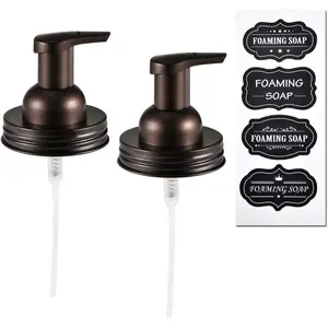 2 Pack Mason Jar Foaming Soap Dispenser  for Standard Mouth, Foaming Soap Dispenser Pump Replacement for Hand Sanitizer, Bath Liquid, Facial Cleansing , Makeup Remover Water - Bronze