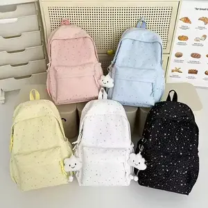 Cute Star Pattern Women's Backpack, Large Capacity Campus Bag with Cloud Charm, Lightweight Casual Daypack for Students, Fashionable School Bag
