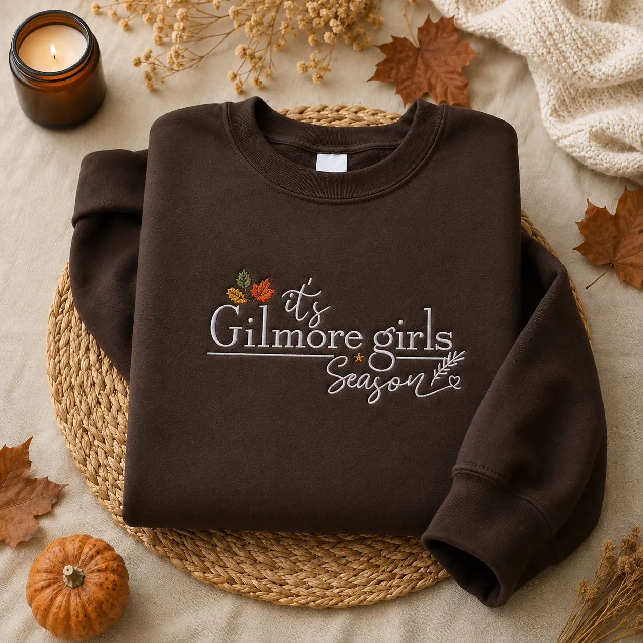 Gilmore Girls Season Embroidered Sweatshirt | Cozy Fall Crewneck | Autumn Book Lover Gift | Unisex Pullover