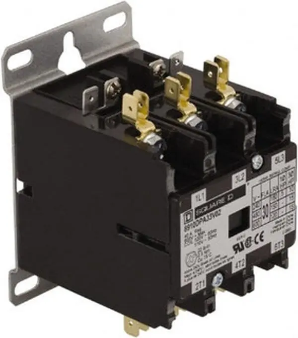 Square D 3 Pole, 30 Amp Inductive Load, 208 to 240 Coil VAC at 60 Hz and 220 Coil VAC at 50 Hz, Definite Purpose Contactor Phase 1 and Phase 3 Hp: 10 at 230 VAC, 15 at 460 VAC, 2 at 115 VAC, 20 at 575 VAC, 5 at 230 VAC 8910DPA33V09