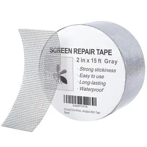 Grey Window Screen Repair Tape, 2IN X 15FT (180IN) Screen Repair Kit for Windows or Doors, Strong Adhesive Patch Kit Fiberglass Mesh Tape