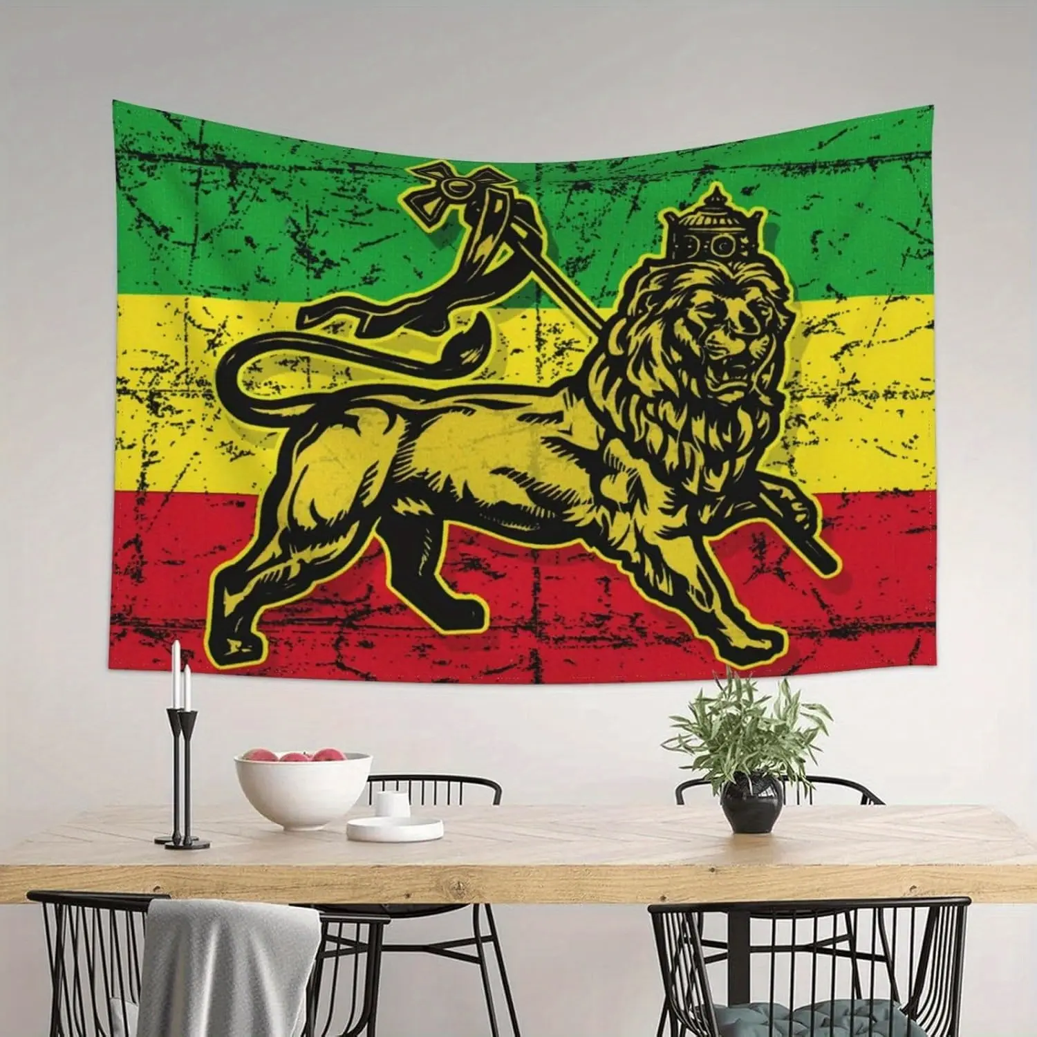 1pc Jamaican Flag Rasta Reggae Judah Lion Wall Tapestry - Vibrant Green, Yellow, Red Striped Design with Golden Lion Emblem - 60x40 Inch Polyester Wall Hanging for Bedroom, Living Room, Office, Dorm Decor, Lion Wall Decor