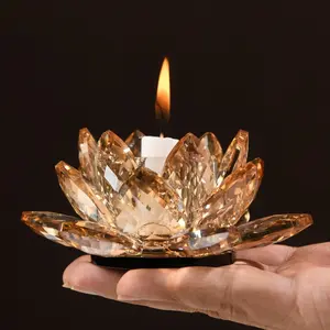 Crystal Glass Lotus Lamp Base, Polished Design, Home Altar & Wedding Decoration, Luxurious Table Centerpiece, Elegant Candle Holder