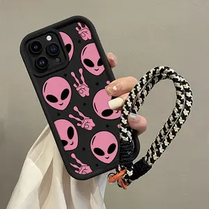 Alien Pattern Phone Case with Lanyard, 1 Count Shockproof Phone Protective Cover, Phone Accessories Compatible with iPhone 16 15 14 13 12 11 Plus Pro Max Smartphone