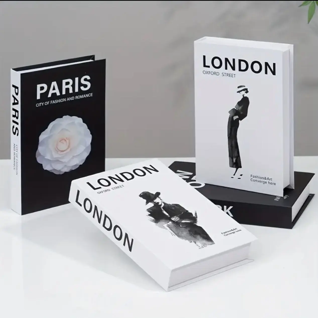 Set of 3 Modern Folding Simulated Books (London, Paris, New York) for Living Room & Study, Bookshelf Display or Library Home Office Cafe Bar Decor
