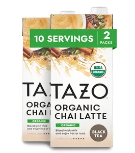 TAZO Organic Chai Latte, Black Tea Concentrate, Easy-to-Serve Chai Tea for Everyday Lattes, Hot or Iced Tea and Mocktails, 32 oz Tea Mix Carton (Pack of 2)