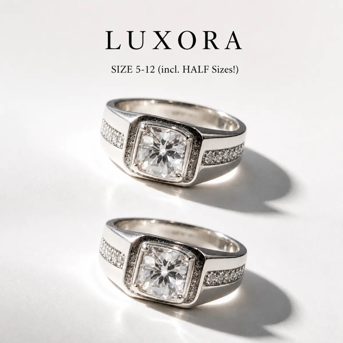 Men Square Halo Moissanite Ring, 925 Sterling Silver Wide Band Wedding Ring, Luxury Business Engagement Statement Jewelry Gift For Him