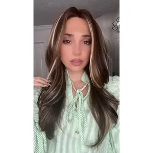EllaRae | Sky Style Wig | Lace Front Mid-Length T-Part Straight Brown with Blonde Highlights Wig