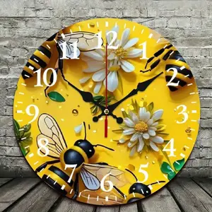 Honeycomb-themed silent wall clock, designed with bee and honeycomb patterns - Acrylic round clock, suitable for rooms and offices - Easy-to-read numbers, bee decoration - Wall Art Clock
