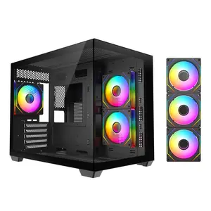 DIYPC ARGB-DC120-TM Black USB3.0 Tempered Glass Micro ATX Gaming Computer Case w/ 3 x ARGB PWM Fans (Pre-Installed)