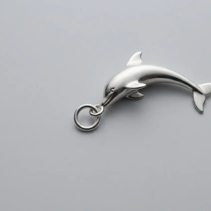 925 Sterling Silver Dolphin Pendant for Necklaces, Unisex Minimalist Animal Charm, Hypoallergenic with a Polished Hallmarked Finish, Animals, Facial Features, Detailed Dolphin With Fins, Authentic, Party, Realistic Dolphin With Detailed