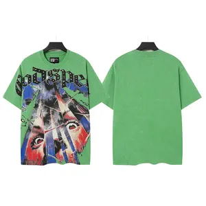 Rhinestone Graphic T-Shirt – Unisex Oversized Vintage Washed Short Sleeve Tee, Abstract Face Print Streetwear Top, Hip Hop Summer Casual Fashion, TikTok Trendy Outfit