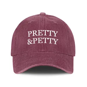 Unisex Vintage Washed Baseball Cap "PRETTY & PETTY" Graphic Print Soft Cotton Adjustable Dad Hat for Sassy Girl & Bestie Gift Multi Retro Colors snapback