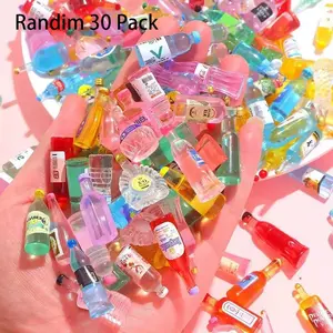 30 Miniature Food Playsets, DIY Mixed Drink Bottles & Resin Figurines, Kids Pretend Play Accessories, Party Favors for Handmade Jewelry Making