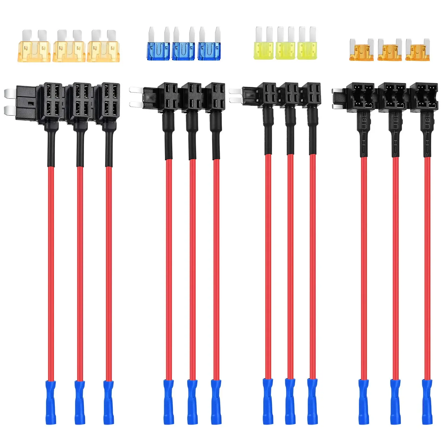 Nilight 12-Pack 12V Dual-Slot Add-a-Circuit Fuse Taps - Heavy Duty, 4 Multi-Type (ATO,ATC,ATM,APM) Nylon Plastic Holders, 16 Gauge Blade Fuses for Motorcycles, Campers, Car Alarm