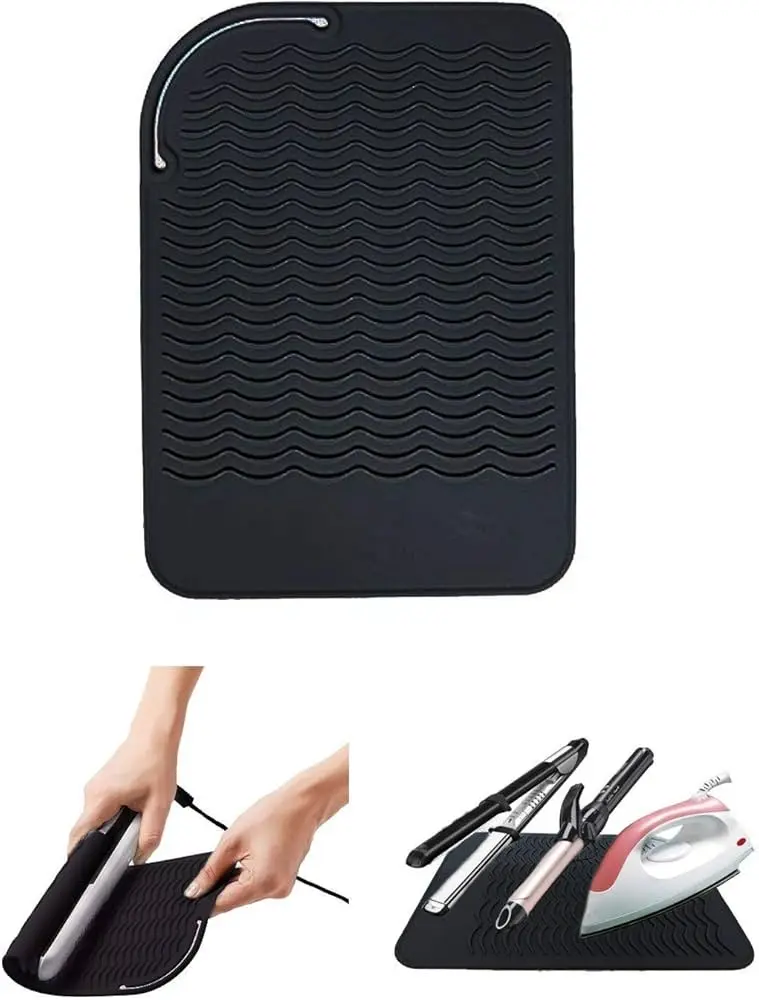 1PC Heat Resistant Silicone Mat for Hair Tools – Non-Slip Flat Iron & Curling Wand Pad, Protects Countertops at Home, Salon & Travel cat ok