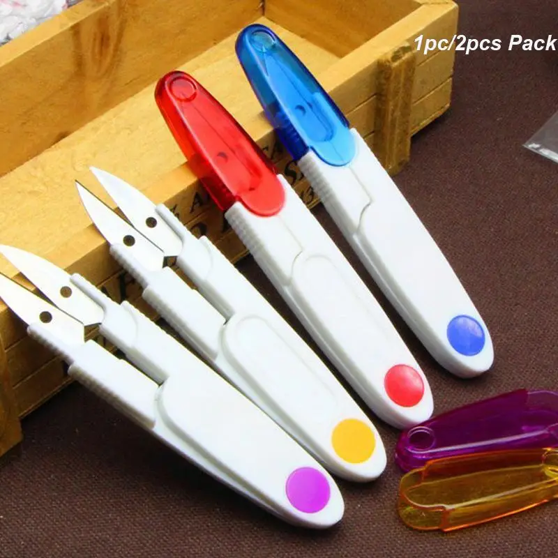 Portable Small U Shaped Scissors with Safety Cover, Yarn Cross-stitch Thread Sewing Cutter Snip Trimming Nipper for Stitch, Crafts, DIY Supplies