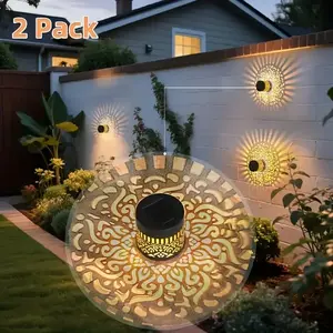 2-Pack Solar-Powered Mandala Electric Lanterns, IP65 Durable Outdoor Wall Fence Lights with Auto Shut-Off, Decking & Patio Lighting for Gardens, Holiday Decor & Ideal Holiday Gift