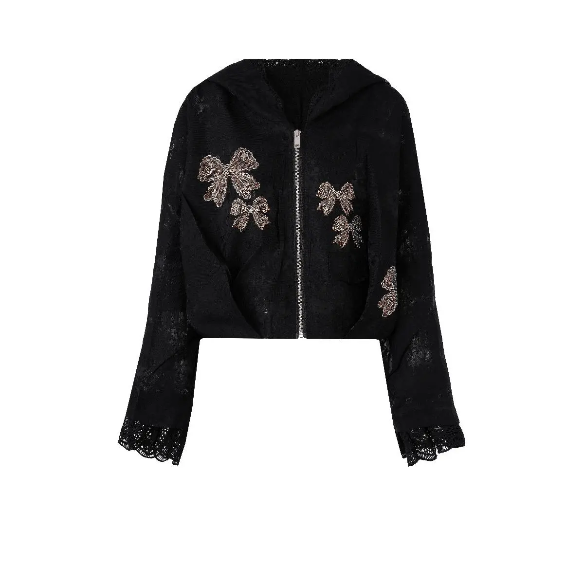 TCH - Black Zipper Shirt Bow Hot Diamond Female