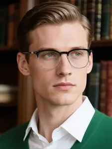 Men's Semi-rimless Eyeglasses, Casual Round Frame Eyeglasses for Work, Daily Clothing Decor, Perfect for Student Daily Use, Trendy Casual Eyeglasses, Stylish Trendy Eyewear