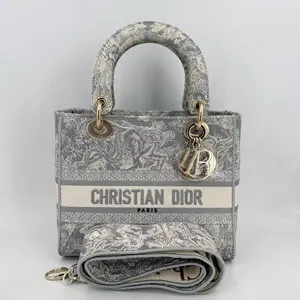 Pre-owned Dior leather Crossbody Bags Christian Canvas Toile De Jouy Reverse Embroidered Medium Lady